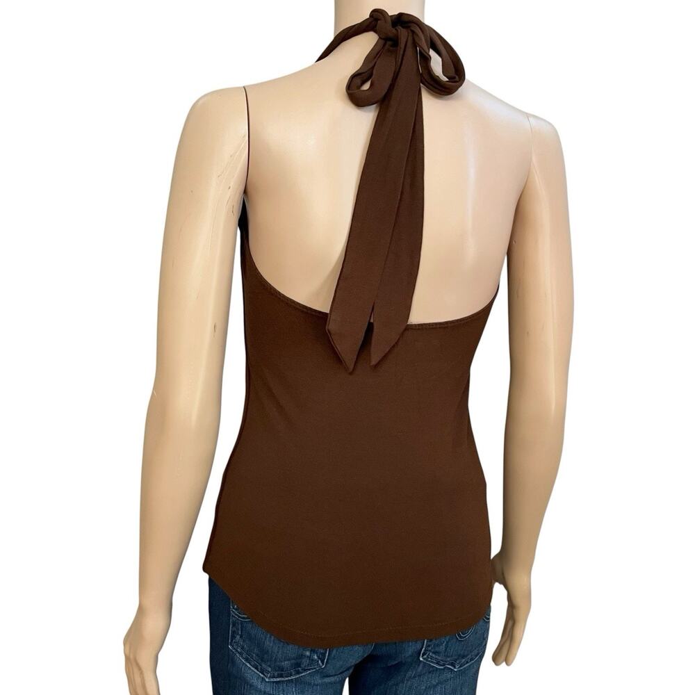 Y2K Cache Halter Top Small Brown Jersey Knit Plunging Night Out Clubwear - Picture 3 of 8
